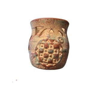 hand-carved terracotta turtle votive candle holder